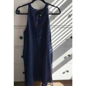 Francesca’s navy blue halter dress